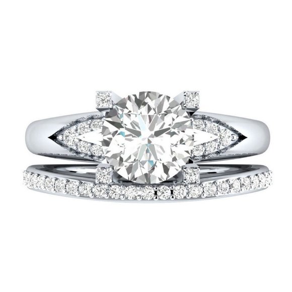 NEW 2PC/Set Round Diamond Engagement Ring 12 - Picture 2 of 5